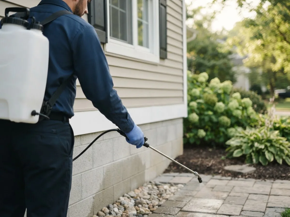 Pest control technician inspecting a home in Ambridge, PA
